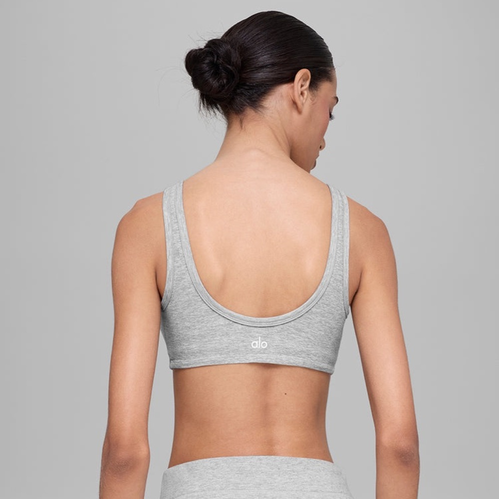 Alo Yoga Alosoft Center Stage Bra Heather Grey Medium Athletic Sports Bra - Picture 3 of 11